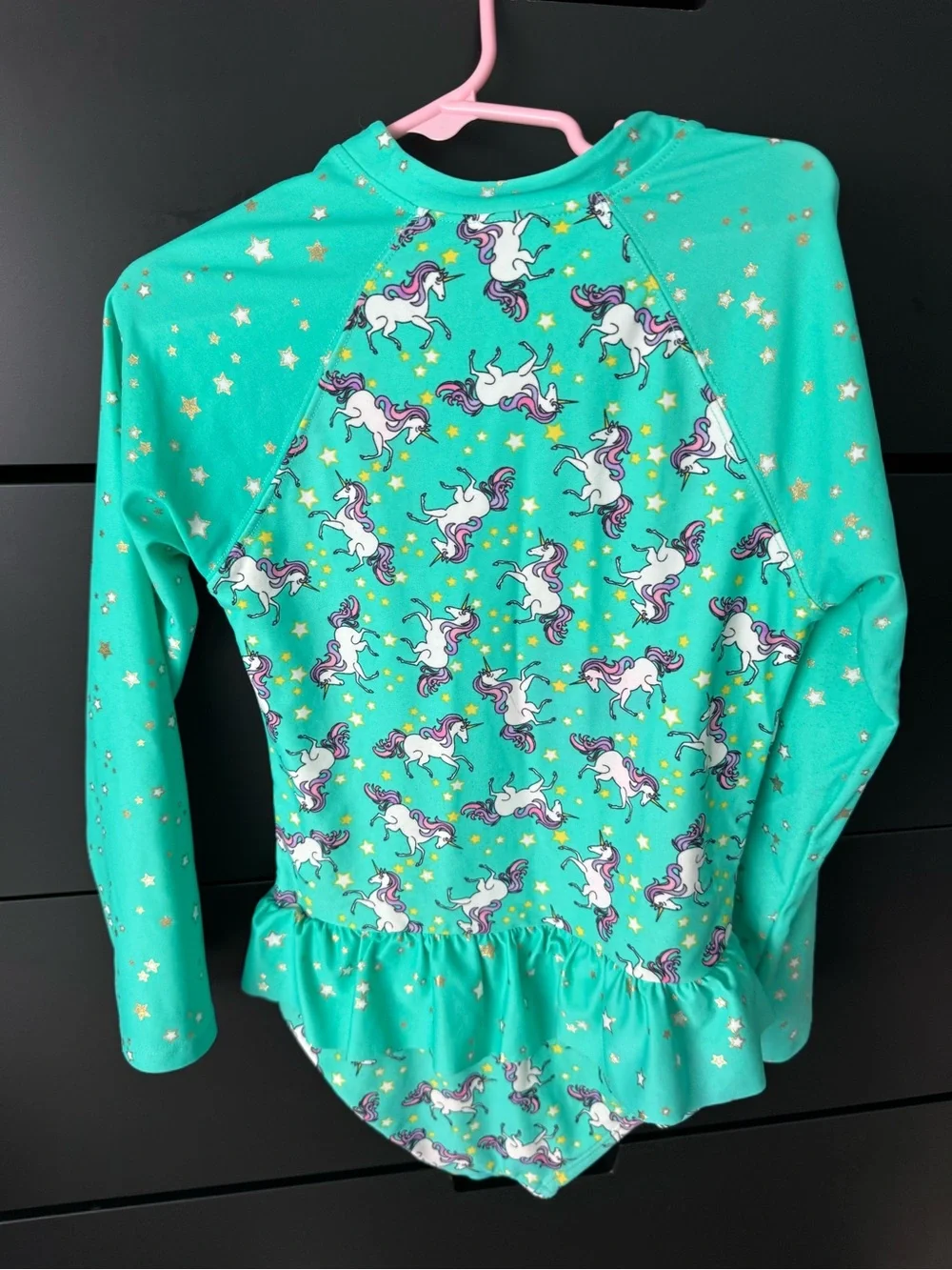 Kids' Teal Unicorn Long-Sleeve Rash Guard Swimsuit